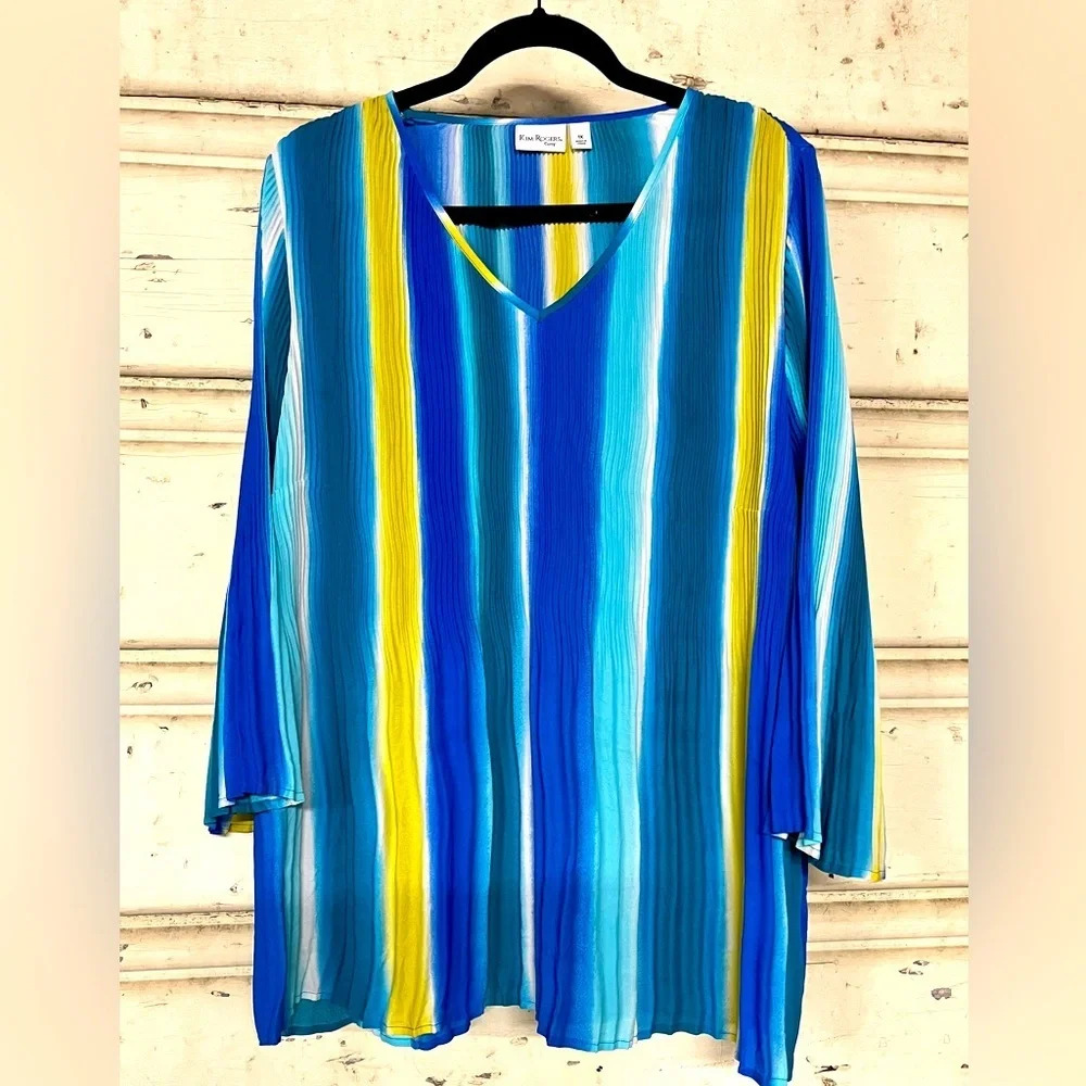 Kim Rogers Curvy 3/4 sleeve bold stripe blouse, size 1X